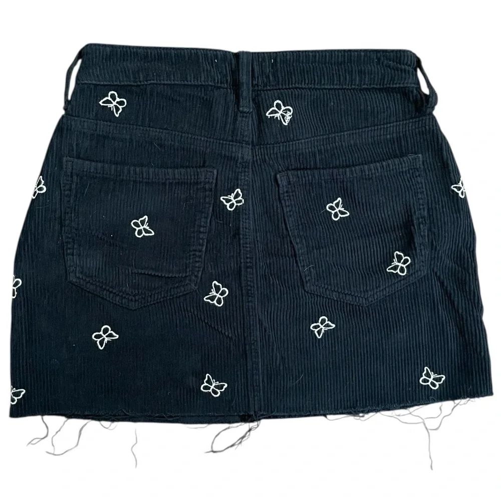Pacsun Butterfly Corduroy Mini Skirt embroidered sz 24 Black Raw Edge Y2K retro